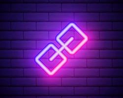 ícone de link. símbolo de cadeia de hiperlink. ícone simples. estilo neon rosa no fundo da parede de tijolos. ícone de luz vetor