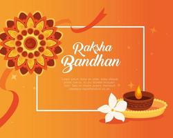 cartão com rakhi decorativo e luz de velas para raksha bandhan, festival indiano para celebração de ligação de irmão e irmã vetor