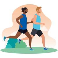 homens correndo, pessoas masculinas correndo, homens em roupas esportivas correndo vetor