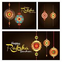 cartões com conjunto decorativo de rakhi para raksha bandhan, festival indiano para celebração de ligação de irmão e irmã vetor
