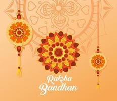 cartão com conjunto decorativo de rakhi para raksha bandhan, festival indiano para celebração de ligação de irmão e irmã, a relação de ligação vetor