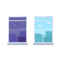 noite e dia vista do windows conceito ilustração design plano vector eps10. elemento gráfico moderno para página de destino, ui de estado vazio, infográfico, ícone