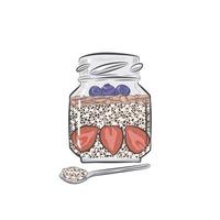 pudim de chia com frutas em desenho vetorial de frasco de vidro. vetor