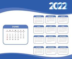 calendário 2022 mês de junho feliz ano novo design abstrato ilustração vetorial branco e azul vetor