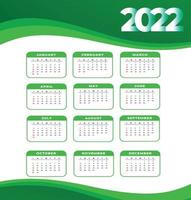 calendário 2022 feliz ano novo design abstrato ilustração vetorial branco e verde vetor