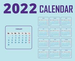 calendário 2022 mês de fevereiro feliz ano novo design abstrato ilustração vetorial roxo com fundo ciano vetor