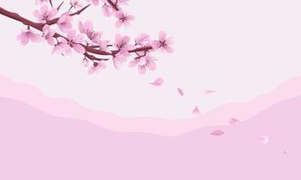ramo de flor de cerejeira com fundo de vetor rosa pétalas caídas.