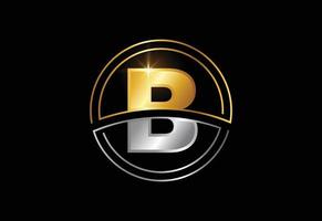 letra inicial b com moldura de círculo. símbolo do alfabeto de cor dourada e prata para identidade de negócios corporativos vetor