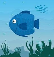 animal de peixe azul no oceano, morador do mundo marinho, criatura subaquática fofa, fauna submarina, conceito de habitat marinho vetor