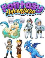 conjunto de personagens de desenhos animados de conto de fadas e dragão vetor