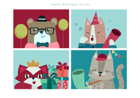 Ilustração em vetor retrato bonito animal aniversário