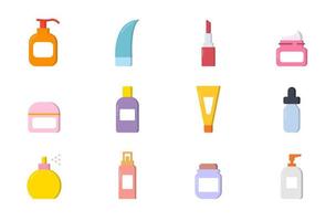 coleção de produtos cosméticos de beleza orgânica natural em garrafas coloridas, frascos, tubos. conjunto de frasco cosmético para cuidados com o corpo, pele e cabelo. ilustração vetorial dos desenhos animados. vetor