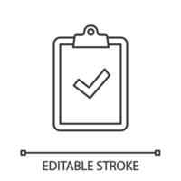 área de transferência com ícone linear de marca de seleção. teste, exame concluído com sucesso. ilustração de linha fina. aprovado. testado com sucesso. desenho de contorno isolado de vetor. traço editável vetor