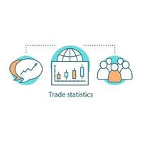 ícone do conceito de estatísticas comerciais. ilustração de linha fina de idéia de globalização. comércio internacional. sociedade. análise do mercado de ações. desenho de contorno isolado de vetor