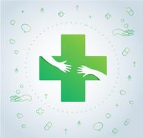 abraço de mãos no ícone do hospital design, saúde e médico logotipo símbolo vector