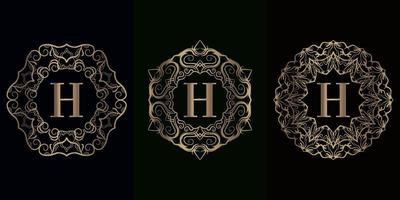 coleção de logotipo inicial h com moldura de ornamento de mandala de luxo vetor