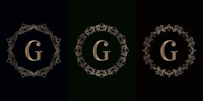 coleção de logotipo inicial g com moldura de ornamento de mandala de luxo vetor