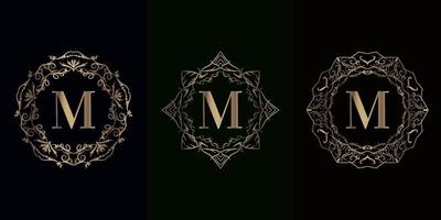 coleção de logotipo inicial m com moldura de ornamento de mandala de luxo moldura de ornamento de mandala de luxo vetor
