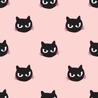 padrão de desenhos animados fofos de gato de volta. gato em fundo rosa. o padrão bonito sem costura em uma menina, doodle de gato moda bebê. design vetorial para moda, fundo, tecido, papel de parede, embrulho, cartão. vetor