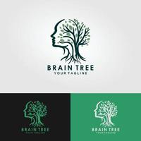 conceito de logotipo de cérebro de árvore. mente humana, crescimento, inovação, pensamento, ilustração de estoque de símbolo. vetor