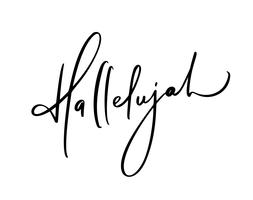 Texto da Bíblia da caligrafia do vetor da aleluia. Frase cristã isolada no fundo branco. Mão, desenhado, vindima, lettering, ilustração