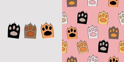 padrão de desenhos animados fofos de gato. personagem de gato usando um chapéu e cachecol em fundo marrom. o padrão bonito sem costura em uma menina, doodle de gato isolado de moda bebê. desenho vetorial para moda, plano de fundo. vetor