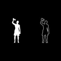 homem fazendo exercícios com halteres esporte ação silhueta treino masculino vista frontal conjunto de ícones de ilustração de cor branca estilo simples imagem simples vetor