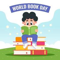 uma criança lendo alfabetização no dia mundial do livro vetor