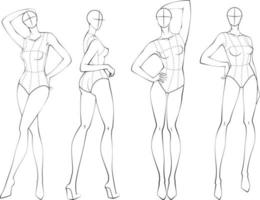 croquis de modelo de design de dez cabeças de moda usando corpete vetor