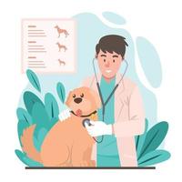 médico veterinário fazendo vacinação para cachorro vetor