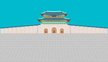 portão gwanghwamun e parede longa e grande pátio no palácio gyeongbokgung em seul coreia do sul. ilustração vetorial eps10 vetor