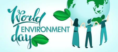 dia Mundial do Meio Ambiente. banner sobre o tema da ecologia e cuidar da natureza. planeta Terra. vetor