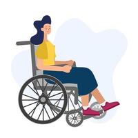 ilustração vetorial de pessoas com deficiência em estilo cartoon. menina com deficiência em uma cadeira de rodas em um fundo branco. vetor