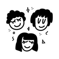 ilustração vetorial de um conjunto de rostos engraçados de estilo doodle em um fundo branco isolado vetor