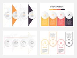 Conjunto de modelos de infográfico de negócios com 4 etapas, processos ou opções. Infográfico moderno abstrato. vetor