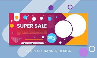 gradiente de design de banner modelo. promoção de banner roxo e vermelho super venda vetor