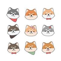 conjunto de cabeça de cachorro shiba inu japão vetor