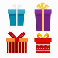 conjunto de caixas de presente. presentes de natal ou aniversário com elementos coloridos de embrulho, fitas e arcos de saudação isolados vetor