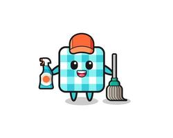personagem de toalha de mesa xadrez bonito como mascote de serviços de limpeza vetor