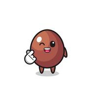 personagem de ovo de chocolate fazendo coração de dedo coreano vetor
