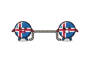personagem bonito da bandeira da islândia está jogando jogo de cabo de guerra vetor
