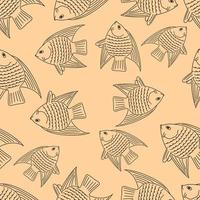 padrão sem emenda com fish.nautical theme.doodle style.yellow background.black outline.vector illustration vetor