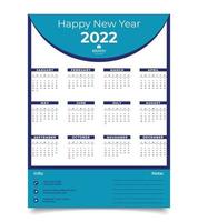 modelo de design de calendário. design de calendário de parede 2022 ano. vetor
