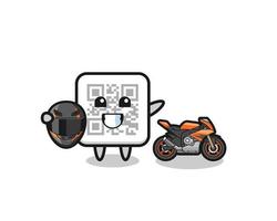 bonito desenho de código qr como um piloto de moto vetor