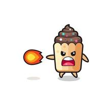 mascote de cupcake fofo está atirando poder de fogo vetor