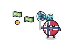 ilustração da bandeira da noruega pegando dinheiro voador vetor