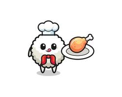 personagem de desenho animado chef de frango frito de bola de arroz vetor