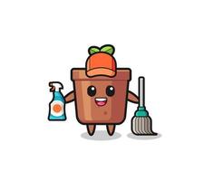 personagem de vaso de planta bonito como mascote de serviços de limpeza vetor