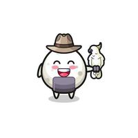 mascote onigiri zookeeper com um papagaio vetor