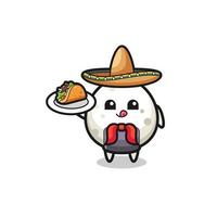 mascote chef mexicano onigiri segurando um taco vetor